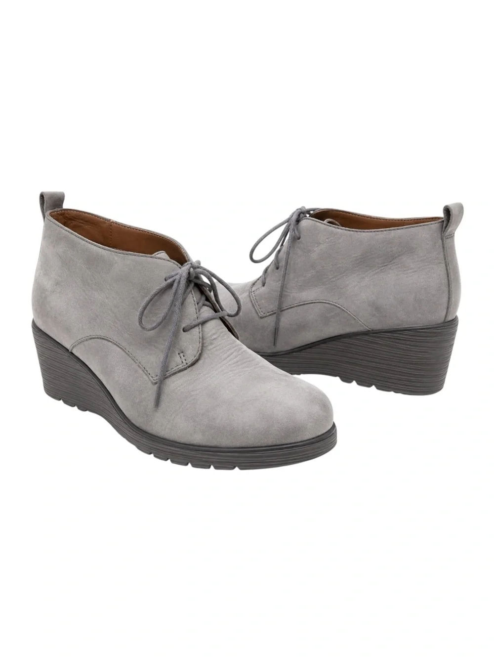 Dansko Gray Nubuck Leather Wedge Ankle Booties Lace Up Comfort EU 37 US 6.5